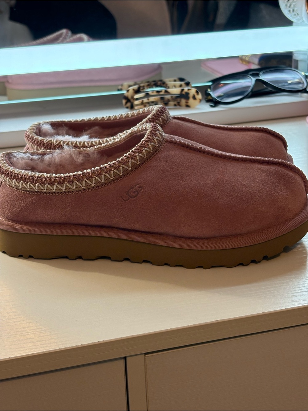 UGG Women's Dusty Rose Suede Tasman Slippers
